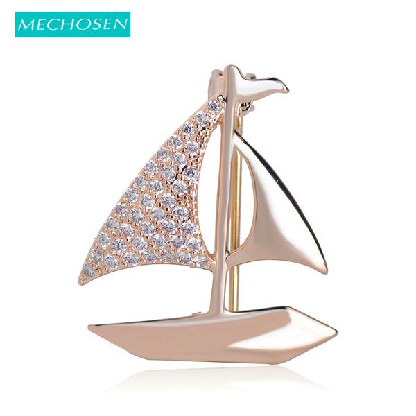 

mechosen gold color sailboat shape brooches for women men brass shiny full cubic zirconia seaman shirt suit badge jewelry alien, Gray