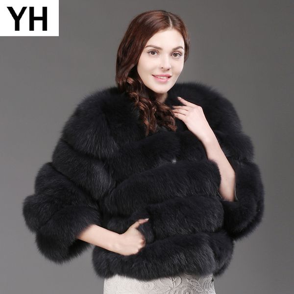 

women real natural fur overcoat full pelt real fur jacket guality short outerwear genuine coats, Black