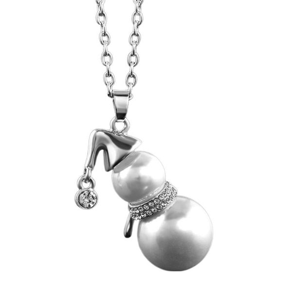 

hanging pendant new year gift fashion cute christmas snowman pearl necklace women long sweater chain necklace, Silver