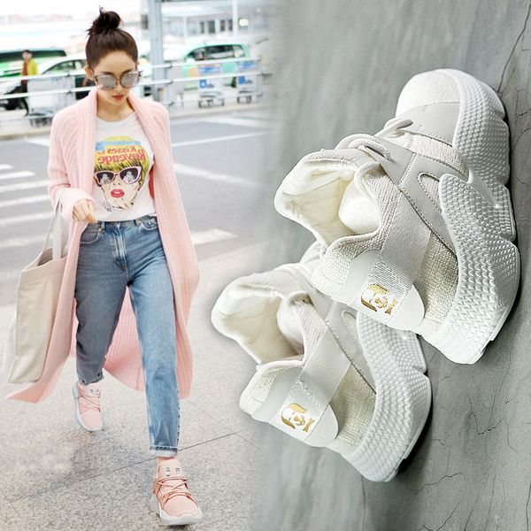 

2018 autumn new ins super fire shoes korean sports shoes female students wild knitted casual running shoes size 35-40, Black