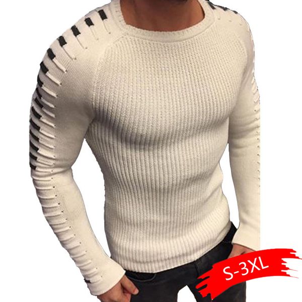 

autumn winter sweater men 2019 new arrival casual pullover men long sleeve o-neck patchwork knitted solid men sweaters, White;black
