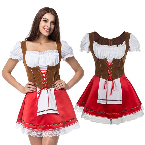 

oktoberfest costume german bavarian heidi fancy dress beer girl maid costume halloween party outfit plus size s-5xl, Black;red