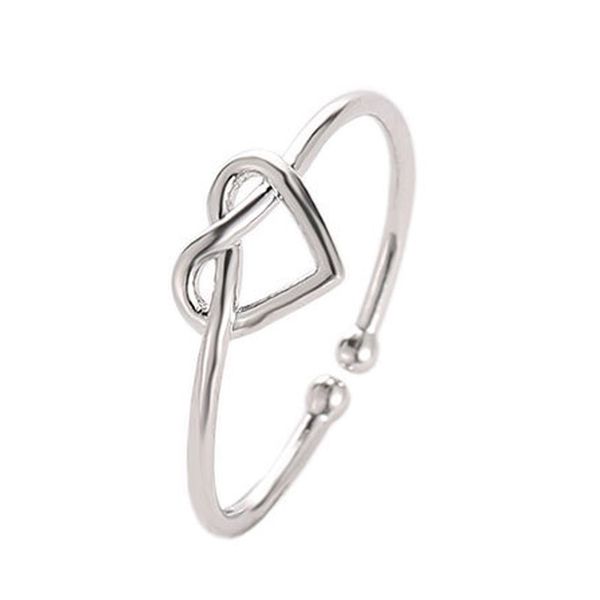 

fashion cute opening twisted knot heart rings for girl minimalsit rose gold silver black slim love rings for women, Slivery;golden