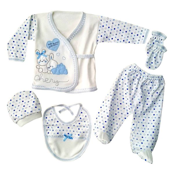 

Chery Heart Light Blue 5 Piece Male Baby Hospital Output Set