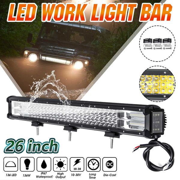 

26" 136w car led bar work light bar with side light for jeep pickup tractor boat offroad off road 4wd 4x4 truck suv atv driving