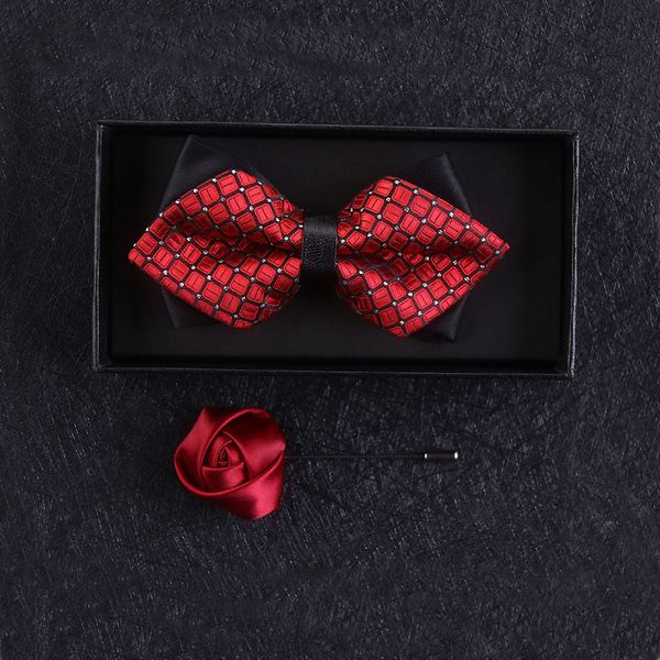

bernoulli silk bowtie brooch set for men fashion casual red plaids mens bow ties cravat neckwear for wedding party tie with box, Blue;purple
