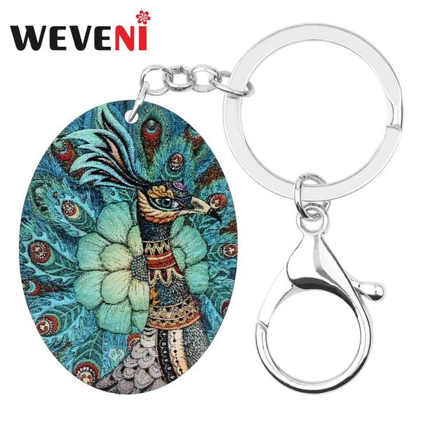 

weveni acrylic oval peapock peafowls keychains bird animal keyring jewelry for women men teen trendy gifts bag car accessories, Silver