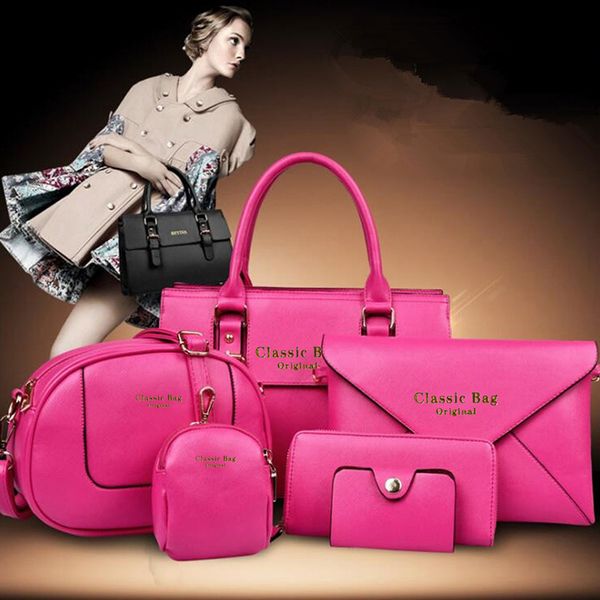 

6pcs/set women bag set handle big capacity female letter handbag fashion shoulder bag purse ladies pu leather crossbody