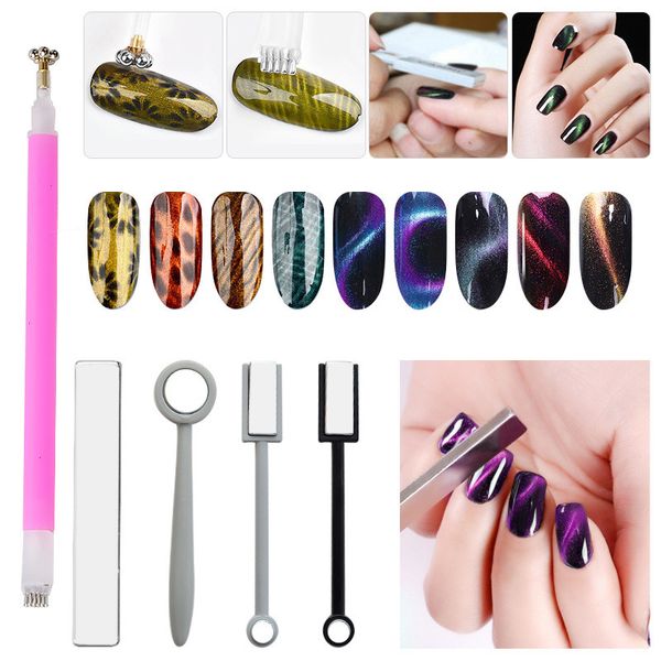 

diy 3d magnet stick cat eyes nail gel double headed nail art magnet for polish line strip effect strong magnetic pen tools, Red;pink