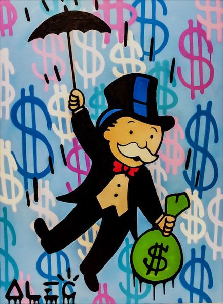 

alec monopoly oil painting on canvas home decor wall art picture high quaity handpainted & hd printed graffiti art rich man money umbrella