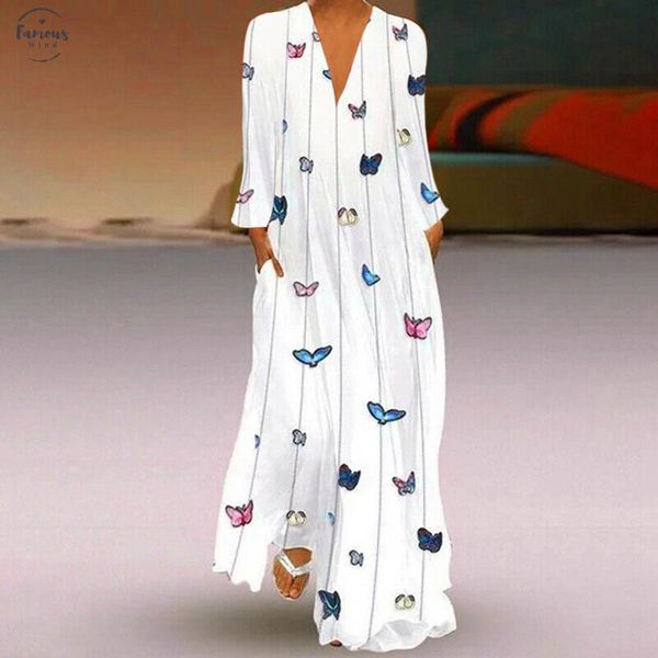 

women butterfly print dress casual female elastic floor length dress vintage long sleeve floral chic button ladies dress vestidos 814, Black;gray