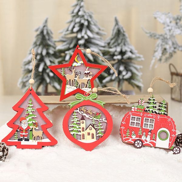 

beautiful wooden christmas tree pendant xmas led home toy wooden decoration fashion led christmas pendant old man elk dinner