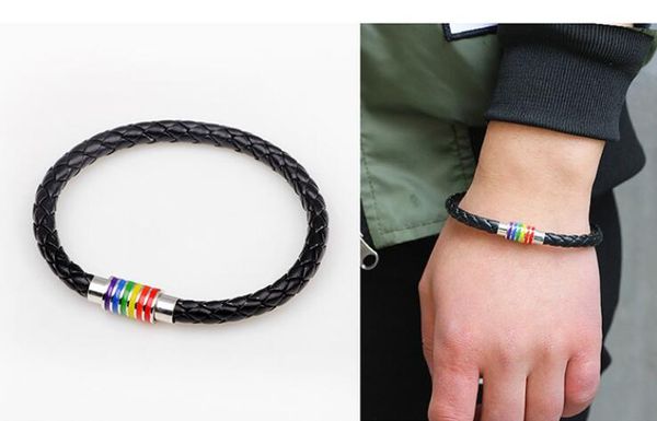 

new men women bracelet bangle 6mm weave leather bracelet love cuff jewelry christmas gift rainbow magnetic buckle couple bracelet jewelry, Golden;silver