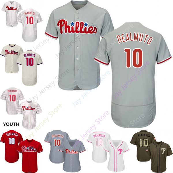 

Custom Philadelphia 10 J. T. Realmuto Jersey Phillies Jerseys Cool Base Flexbase White Black Red Grey Home Away Men Women Youth Cheap