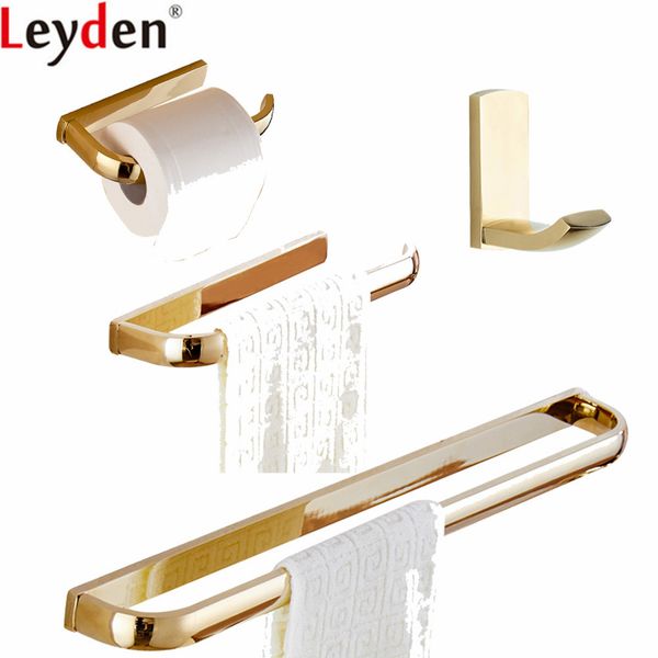 

leyden golden finish brass 4pcs bathroom accessories set wall mount towel bar holder towe ring toilet paper holder robe hook set