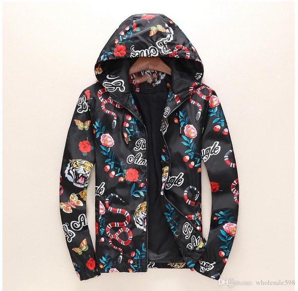 

мода куртка повседневный ветровка с длинным рукавом бленда хлопка один coler мужские куртки на молнии карман цветов животных letter pattern, Black;brown