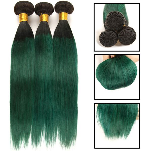 

3 pcs ombre brazilian hair straight bundles t1b/green/purple/blue ombre 100%human hair weave bundles brown remy hair extensions, Black