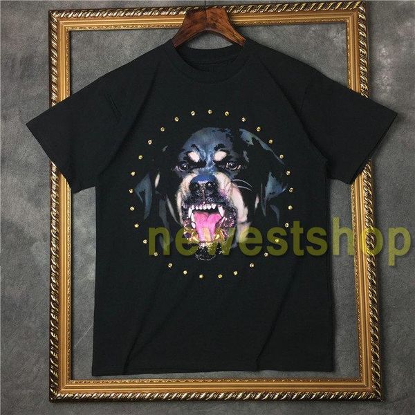 

2020 summer tide europe clothing mens 3d rottweiler print t shirt hip hop diamond tshirts designer t shirt women casual cotton tee, White;black