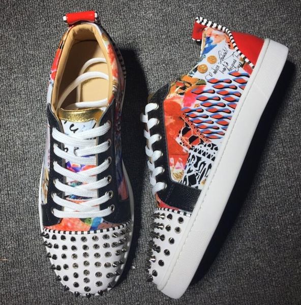 

2019 low cut suede spiked toe casual flats red bottom shoes for men and women party designer sneakers famous brand, Black