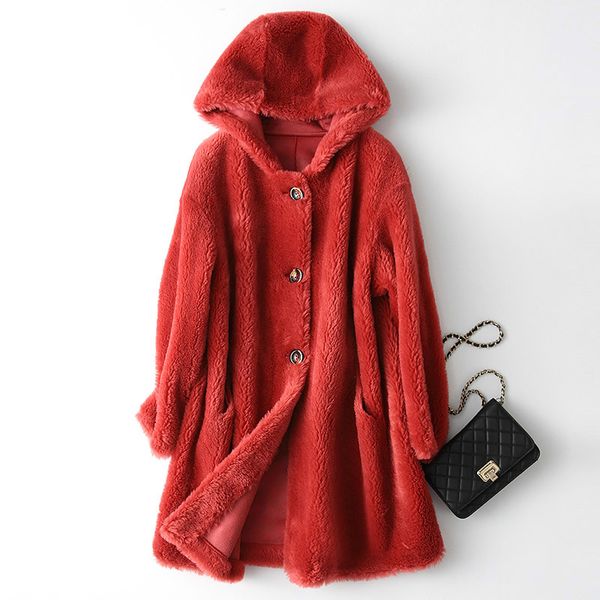 

real fur coat 100% wool jacket spring autumn coat women clothes 2019 korean vintage suede lining women manteau femme zt3789, Black