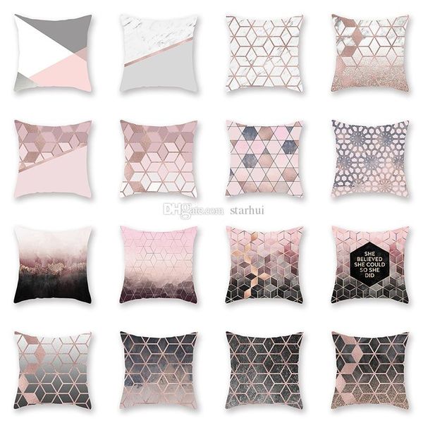 Rose Gold Geometric Pillowcase Cushion Cover Glamour Square Pillow