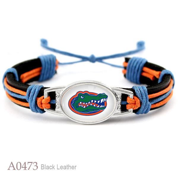 

customizable 18*25mm glass florida charm real leather bracelet football sports team adjustable bracelets & bangles for man woman, Golden;silver