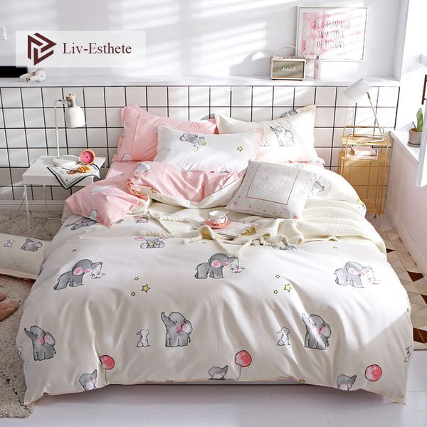 

liv-esthete cartoon elephant bedding set duvet cover flat sheet bedspread single double  king bed linen for kids gift