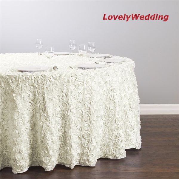 

luxurious round rectangular rose flower embroidery tableclothes/3d rosette satin table cover for wedding decoration