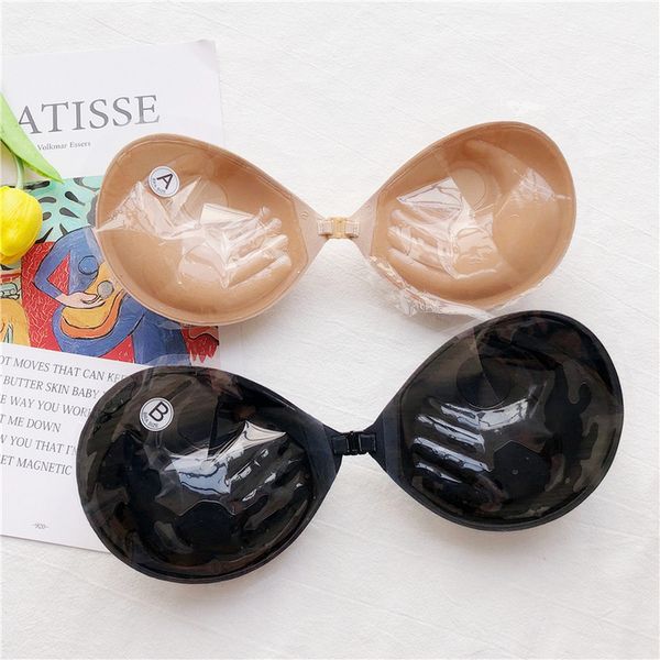 

push up thick self adhesive magic bra backless strapless front closure stick on silicone gel cleavage enhancer invisible bra, Red;black