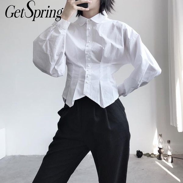 

women's blouses & shirts getspring women blouse cotton white shirt irregular all match asymmetry vintage high waist ladies spring