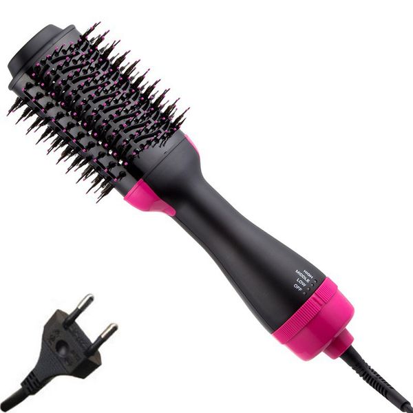 

hair straightening brush one-step hair dryer & volumizer air brush eu standard 1000 watt for home, travel and salon black&pink