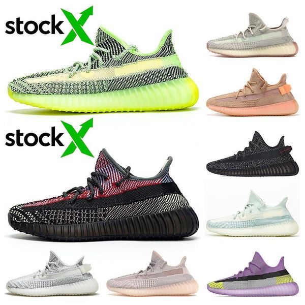 

2020 stock x kanye west women mens running shoes yecheil black reflective cinder desert sage tail light glow mens trainers sneakers 36-48