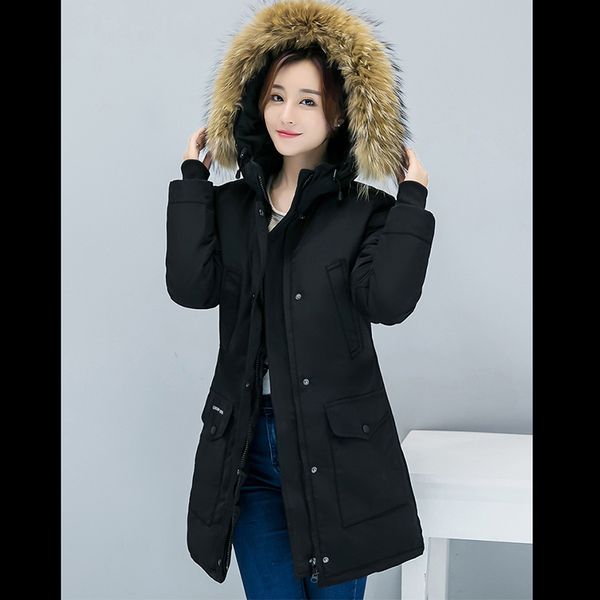 

новая зимняя куртка 2019 хлопка женского пола с капюшоном женщин длинный большой ярдов утолщение парок производитель оптовой hs7373, Black