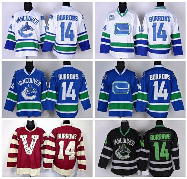 

14 alex burrowsi vancouver canucks jerseys ice hockey team color blue white black burgundy maroon red fashion sports jerseys, Black;red