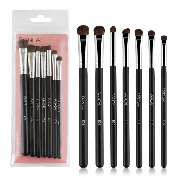 RANCAI 7pcs ombra di occhio di trucco spazzole Animal Set naturale Cavallo Pony morbidi capelli Cosmetics Blending sfumino Shader Brush Beauty Kit