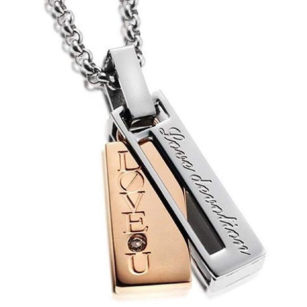 

stainless steel jewelry love-u pair necklace (lady pink gold, Silver