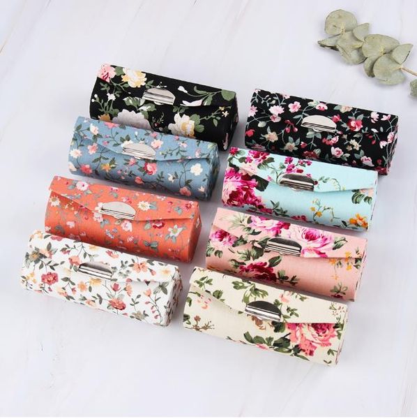 

women lipstick case retro embroidered flower designs with mirror packaging lip gloss box jewelry packaging storage box309n