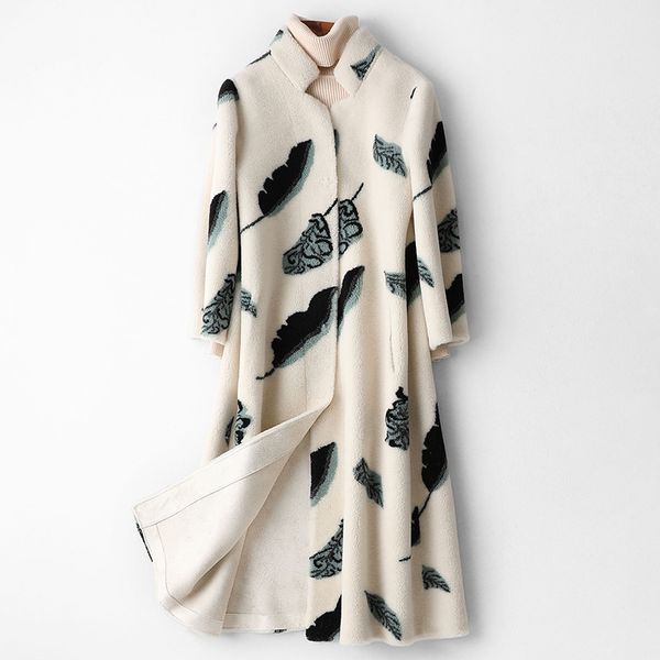 

vintage long sheep shearing jacket women pink real fur coat female autumn winter floral clothes 2020 korean wool hiver 2509, Black