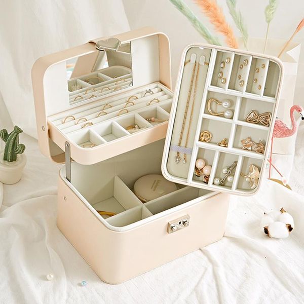 

jewelry box jewelry organizer mirrored travel storage case lockable, Pink;blue