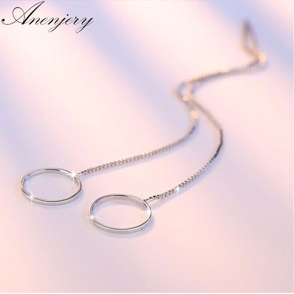 

anenjery 925 silver earrings for women minimalism triangle round square long tassel earrings ear line pendientes s-e456