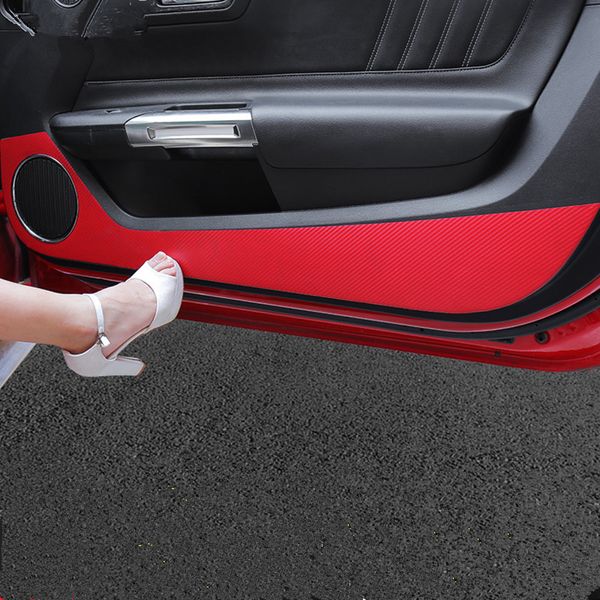 Carbon Fiber Printed Car Inner Door Panel Protection Mat Anti Kick Pad Sticker For Ford Mustang 2015 2016 2017 2018 2019 Car Interior Decoration