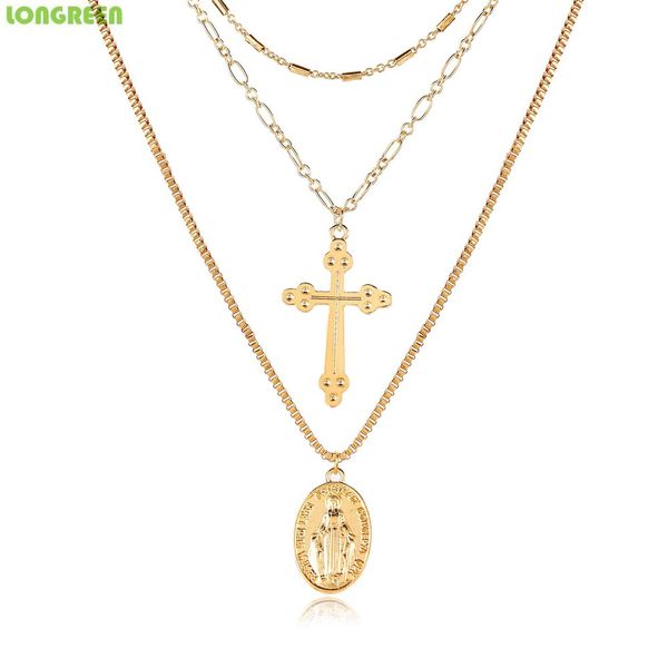 

cross pendant multi-layer necklace personality multilayer moon pendant women's necklace collar mujer gargantilla collar hombre, Silver