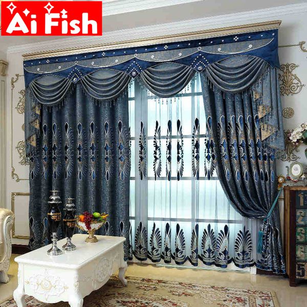 

european modern embroidery window curtains for living room factory floral blackout curtain luxury fabric tulle curtains m028-40
