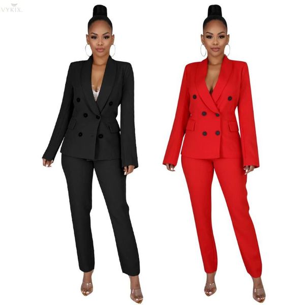 

women's suits & blazers autumn winter tracksuit women set notched full sleeve blazer pants two piece casual fashion solid office lady w, White;black
