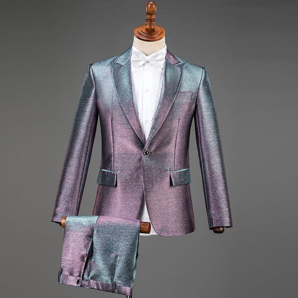 

new men's fashion performance suit personality bright singer host performance stage dj catwalk male suit sets, White;black