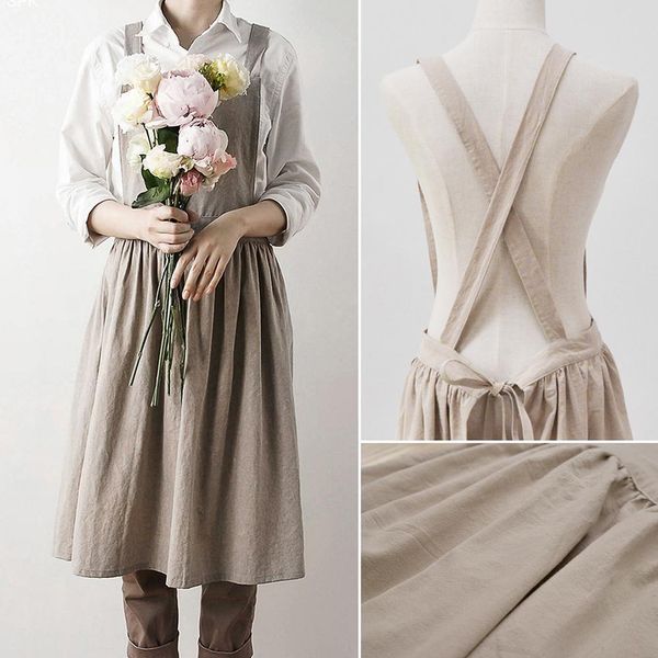 

retro japanese cotton linen apron casual craft cooking coffee shop workwear