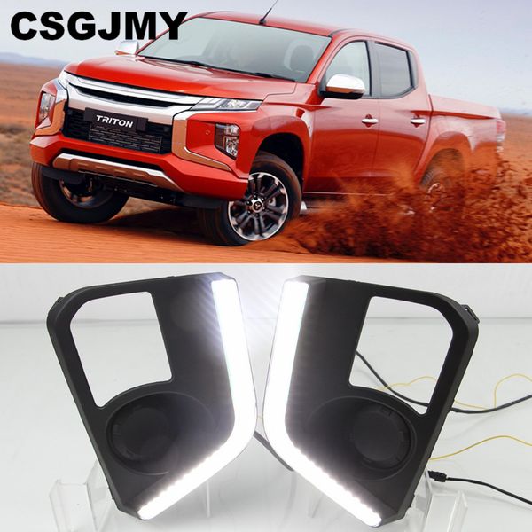 

for mitsubishi triton l200 2019 led drl daytime running lights fog lamp cover with yellow turn signal lamp