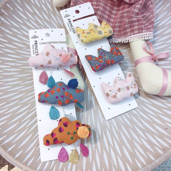 

2020 new korea style headdress sweet children's hair pins cute floral crown clouds hairpin for girl fashion hair accessories, Slivery;white