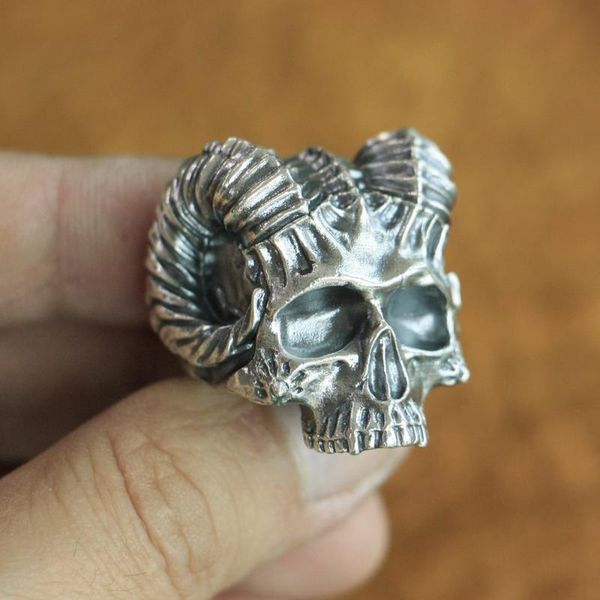 

horned demon 925 sterling silver mens biker punk ring ta114 us size 7~15, Golden;silver