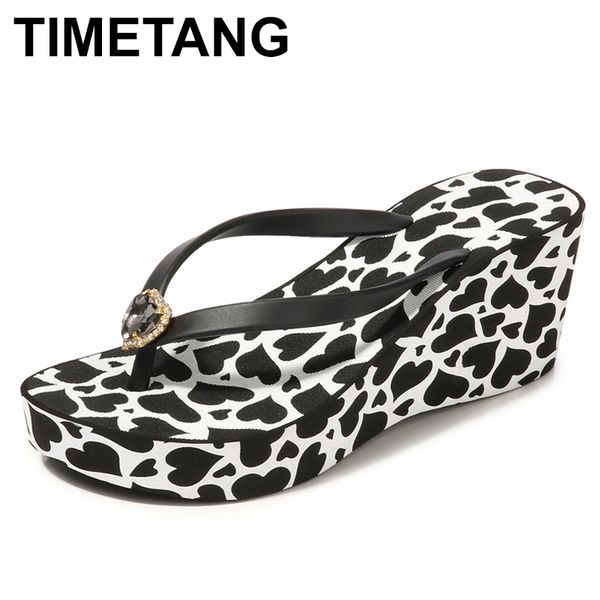 

timetangwedge thongs summer crystal slipper beach thongs wedge beach med high slides rhinestone sandals with super creeper, Black